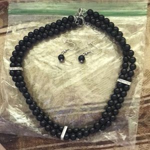 Black beaded necklace and earring set